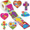 Treasure Cove Religious Valentine Stickers Valentines Day DIY Sticker Christian Scene Stickers Roll Make Your Own Valentine Decals Sunday School Crafts for Classroom Home School Party Favors 300Pcs