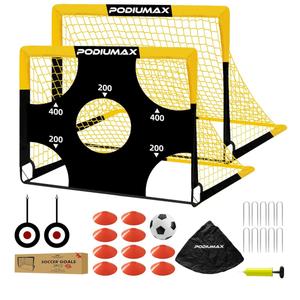 PodiuMax Kids Soccer Goal Set of 2, 4x3ft Pop up Portable Soccer Goals for Backyard, Soccer Net for Kids Age 3 4 5 6 7 8, Toddler Soccer Goal Gift with 1 Ball, 1 Target Net, 10 Cones, 2 Targets