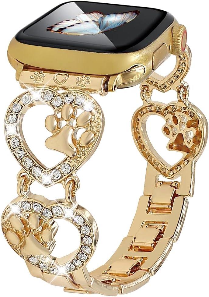 Bling Metal Band Compatible with Apple Watch Bands 38 40 41 42 44 45 46 49mm Women,Love Heart Shape Bracelet Dog Paw Wristband for iWatch Series 10 9 8 7 6 5 4 3 2 Ultra 2 SE (Gold) Bling Metal Band Compatible with Apple Watch Bands 38 40 41 42 44 45 46 49mm Women,Love Heart Shape Bracelet Dog Paw Wristband for iWatch Series 10 9 8 7 6 5 4 3 2 Ultra 2 SE (Gold)