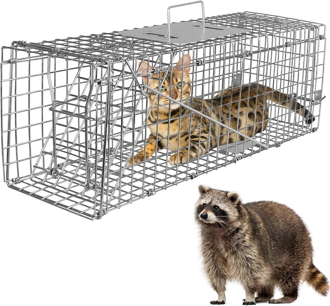 iMounTEK Humane Animal Cage Trap Live Hunting Trap Cage Catch Live Animal Rodent Cage Collapsible Galvanized Wire for Small Raccoons Beavers Groundhogs Foxes Armadillos
