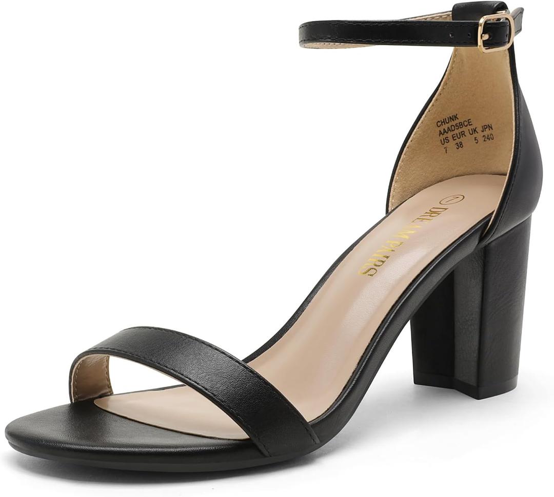 DREAM PAIRS Women's Chunk Low Heel Pump Sandals (7.5)