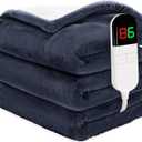 Heated Throw Blanket 50"60" - Premium Cosy Soft Electric Blanket with 6 Heating Levels,Fast Heating Flannel Sherpa Blanket for Bed & Couch - Auto Shut Off/Machine Washable (Navy Blue)
