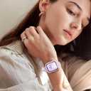 Slim Braided Stretchy Band and Case Compatible for Apple Watch Bands Women 40mm 41mm 42mm 44mm 45mm 46mm, Thin Nylon Solo Loop Protective Cover and Screen Protector for iWatch Series 11/10/9/8/7/6/5/4
