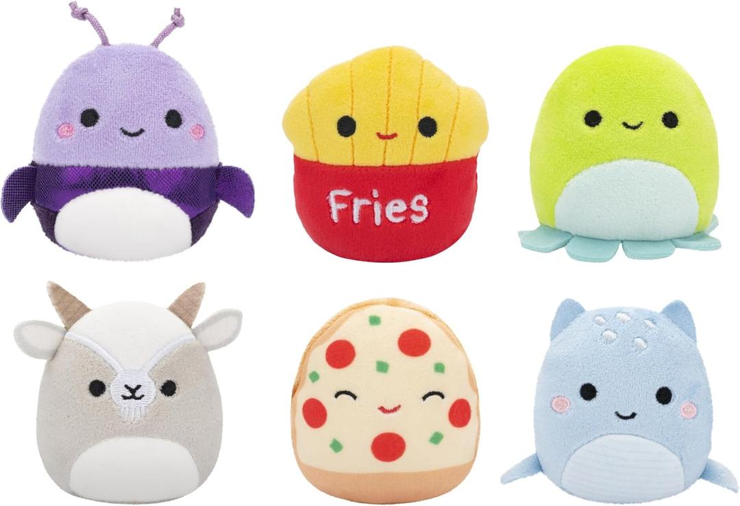 Squishmallows Original Micromallows 6-Pack  Axel Beetle, Lune Loch Ness Monster, Floyd French Fries, Orphie Octopus, Pep Pizza, Walker Goat (Squad 4)