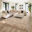 FinRec 6x9 Feet Tan Rugs for Living Room Bedroom, Fluffy Plush Area Rug, Non-Slip High Pile Shaggy Rug for Kids Room Dorm Room Home Decor, Indoor Solid Shag Floor Carpet