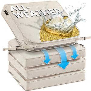 SUNROX DryFast Foam Outdoor Chair Cushion with DryMesh Drainage, All-Weather FadeShield Water Resistant Patio Furniture Cushions, Ultra Durable Patio Chair Cushions 17"x16", 4 Pack Cream