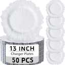 ejonirinjonir EI 50pcs Reef Charger Plates Bulk,13 Inch Plastic White Charger Plates,Parties,White Chargers for Dinner Plates,Suitable for Wedding,Events