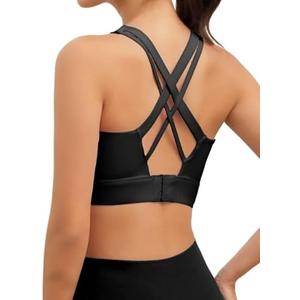 Sports Bras for Women, High Impact Push Up Criss Cross Back Padded Strappy Workout Running Sports Yoga Bras for Large Bust Size XXL Black