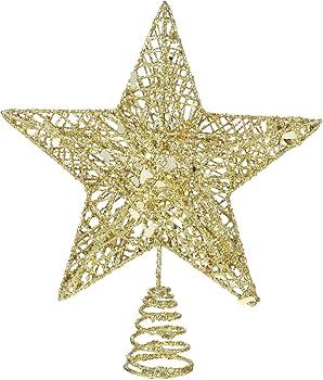 Christmas Tree Topper Glittering Gold Hollow Small Star Mini Christmas Tree Decoration 5 Point Star Xmas Treetop Ornaments