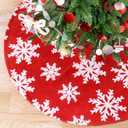 Chrisrmas Tree Skirt 60 Inches Faux Fur Red Tree Skirt with White Snowflakes Rustic Xmas Holiday Decoration