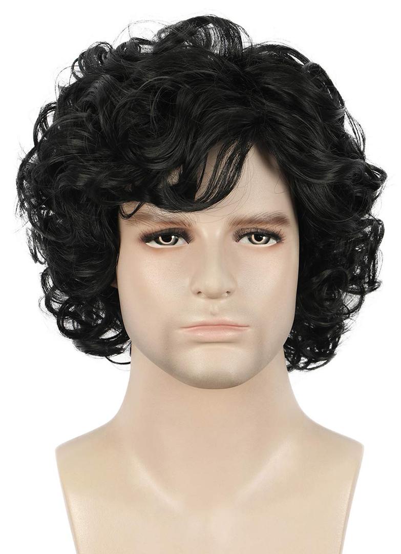 Yuehong Short Curly Black Mens Wig Anime Cosplay Fashion Daily Wig Heat Resistant Synthetic Fibers Fluffy Soft Costume Hair