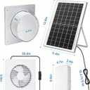 25W Solar Powered Fan with 24000mAh Battery, Usable At Night | 8" Solar Powered Exhaust Fan, Quiet Waterproof High Airflow, for Chicken Coop Outdoor, Greenhouse, Sheds, Pet Houses