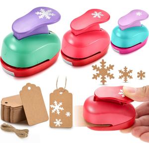 Fullhawl 53 Pcs Snowflake Paper Punch Set Include 3 Pcs Snowflake Punch 50 Pcs Kraft Paper Gift Tags with 10 Meter String Tag for Paper Crafts Christmas Festival Card Scrapbook DIY
