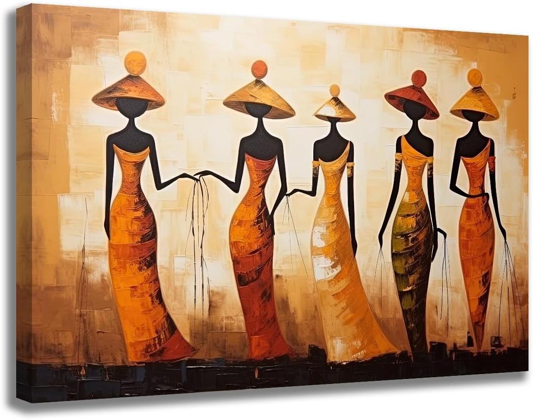 GLOKAKA Black Art Paintings for Wall African Woman Canvas Print Picture Painting African Ethnic Tribe Lady Wall Decor Abstract Portrait Art For Bedroom Living Room Decor, 24"L x 16"W