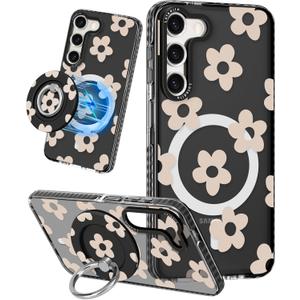for Samsung Galaxy S23 Case for Women - Girls Cute Design Compatible with Magsafe Magnetic Ring Holder Stand Flowers Phone Covers Aesthetic Girly TPU Funda for S23