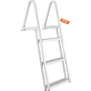 VEVOR Removable Dock Ladder 3 Steps, 350 lbs Load Capacity, Pontoon Boat Ladder with 4'' Wide Step & Nonslip Rubber Mat for Ship/Lake/Pool/Marine Boarding