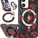 Toycamp for iPhone 16 Case Compatible with Magsafe - Cute Design 360 Magnetic Ring Holder Stand Kickstand Funny Cherry Girly Pretty Fashion TPU Phone Covers for Women Tenn Girls