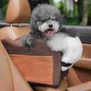 Center Console Dog Car Seat for Small Dogs with Bunny Fleece, Anti-Slip Booster Car Seat with Collar Hook, Triple Protection, Portable Washable, for Pets Up to 13.5lbs (Brown-Orange)