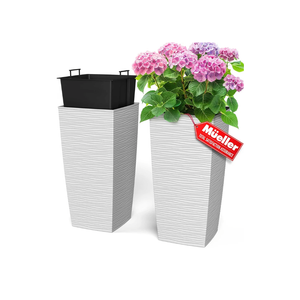 Mueller M-Resin Heavy Duty Tall Planters for Outdoor Plants, Indoor Grande Plant Pots, Boxes, Trees, Flower Pots, 2-Piece Set, 27.5”, Modern Design, Built-in Drainage, Front Porch Decor, White