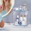 Delamu Bathroom Countertop Organizer, 2 Tier Adjustable Corner Makeup & Skincare Organizer with Protective Guard Rail, Transparent Design for Vanity, Bathroom Counter, Ideal for Girls