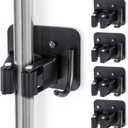 Stainless Steel Broom Holder, Heavy Duty, Rust Resistant, 4 Gripper Positions with 4 Hooks, Black