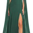 Lrady Women's Summer Wedding Guest Dress Halter Neck Sexy Split Cocktail Party Maxi Long Formal Dresses with Cape (Green, XL)