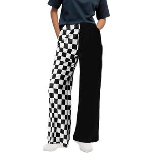 WSPLYSPJY Women's Casual Checkered Pants Elastic Waist Comfy Loose Wide Leg Pants with Pockets, (Colorblock-black White Checked), S