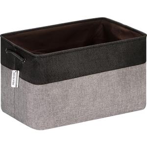 Sea Team 3-Pack Extra Large Storage Basket Set, Trunk Organizer, Clothes Toys Bin, 22 x 15 x 13 Inches, Rectangular Canvas Fabric Collapsible Shelf Box with Handles for Kids Room (Grey/Black)