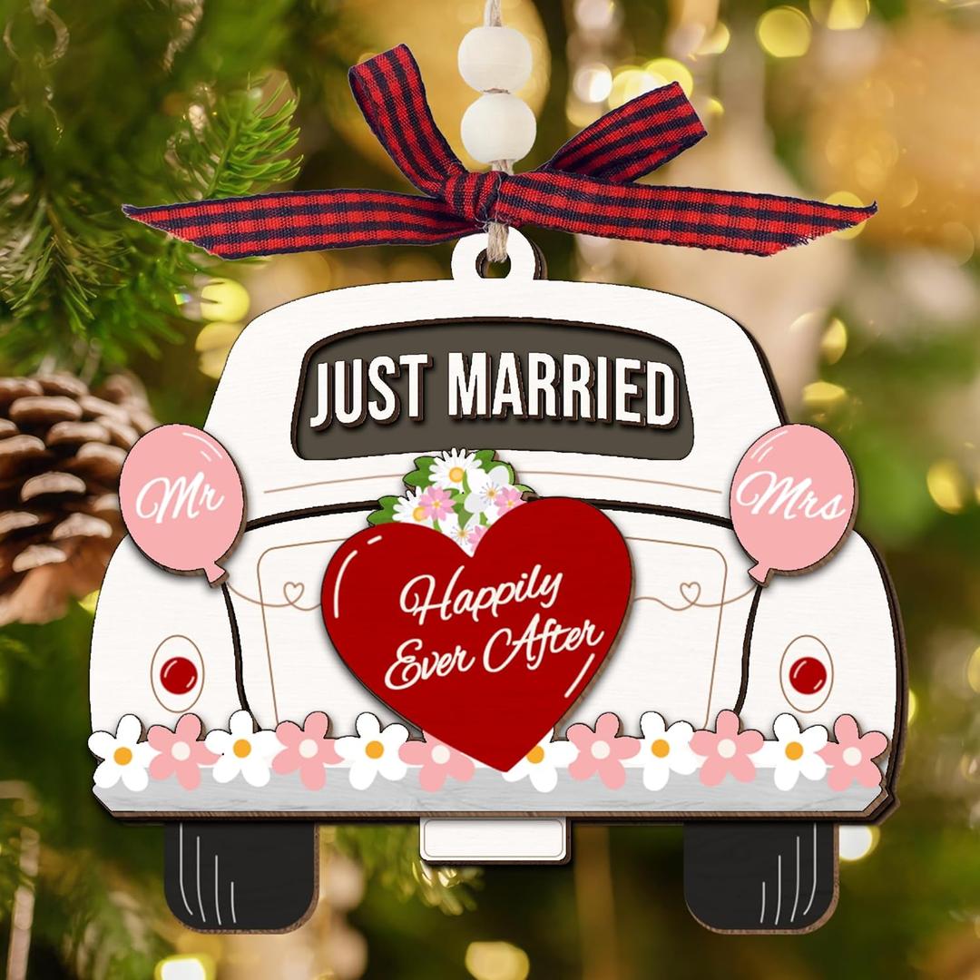 AVERXO Valentines Day Gifts for Couples - Mr & Mrs Three Layer Wooden Valentines Ornaments 2025 for Decorations - Weeding Gifts, Just Married Gift for Women Men Her Him Wife Husband