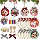 AerWo 24PCS Christmas Picture Frame Ornaments for Christmas Tree, DIY Unfinished Wooden Photo Frame with Beads Bowknot and Colored Markers to Paint, Decorative Hanging Ornaments for Xmas Tree Decor