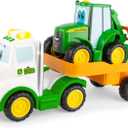 TOMY John Deere Lights & Sounds Farmin' Friends Hauling Set - Includes Toy Truck and Backhoe Tractor Toy for Indoor and Outdoor Play - Preschool Toys Ages 18 Months and Up