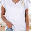 Womens Tops V Neck Summer Petal Sleeve Casual Tshirts