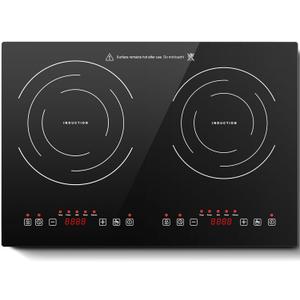 Induction Cooktop with 2 Burners, Horizontal Electric Stove, Built-In Induction Cooker, 1800W Sensor Touch Electric Cooktop, 18 Power Levels, Timer, Safety Lock, 120V, 20 Inch