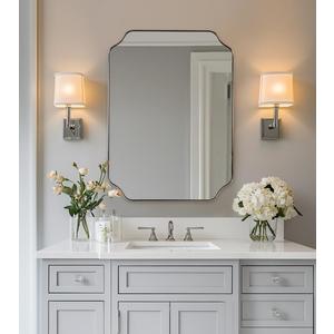 ANDY STAR Scalloped Bathroom Mirror, 22x30 Brushed Nickel Rectangle Mirror, Silver Bathroom Vanity Mirror, Modern Scalloped Edge Design in Rust-Proof Stainless Steel 1 Frame