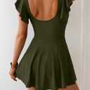 One Piece Swimdress Tummy Control Ruffle Swimsuit for Women Tie Knot Swim Dresses V Neck Bathing Suit Skirt (Small, Army Green-a)