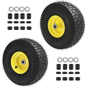 15x6.00-6 Lawn Mower Tires, Yellow Wheel,15x6-6 Front Tire -3" Offset Hub,3/4" Bushing Replacement for Craftsman/John Deere/Cub Cadet Riding Mowers,4 Ply Tubeless (2 PACK)