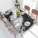 Black and White Marble Rectangle Tablecloth with Elastic Edge, 4FT Table Cloths Washable Reusable Rectangular Table Cover for Kitchen Dining Party, 48" L X 30" W