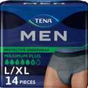 TENA Men Maximum Plus Disposable Underwear Male Pull On with Tear Away Seams Large/X-Large, 81920, 14 Ct