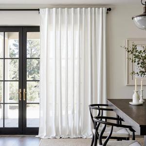 jinchan Extra Wide Sliding Door Curtain 120 Inch Length White Linen Curtains Semi Sheer Drapes for Patio Door Living Room Bedroom Floor to Ceiling Light Filtering Drapes 100 Inches Wide 1 Panel