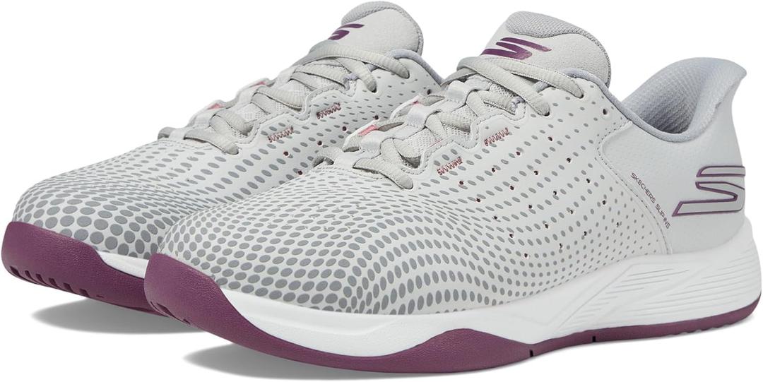 Skechers Women's Viper Court Reload Hands Free Slip-ins Sneaker (7.5, Gray/Purple)
