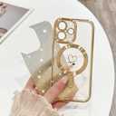 NITITOP Compatible with iPhone 16 Plus Case Cute Clear Glitter [Compatible for MagSafe] Plating Heart Sparkle Bling Magnetic Girl Women Electroplated Frame Camera Protection Back Cover - Gold