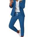 CHICME Womens Suits 2 Piece Set Notched Collar Blazer and Drawstring Pants Suits Set Casual Business Outfits-pbl-XXL