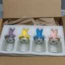 4Pcs Glass Easter Candy Jars with Ceramic Bunny Ear Lids, Sealing Bunny Jars Airtight Glass Containers in Pastel Colors for Storage Mini Eggs Cookies Tray Table Centerpiece Home Spring Easter Decor (Yellow, purple, and blue ears)