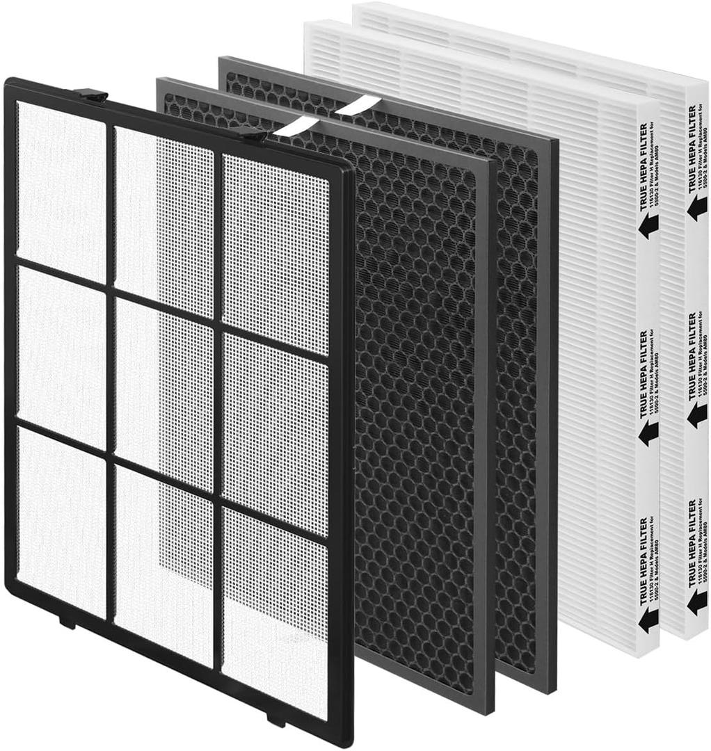 SAKEGDY 116130 Replacement Filter H fit for Winix 5500-2 Air Cleaner Purifier and Winix AM80, Package Contain 1 Washable Pre-Filter+2 HEPA Filter+2 Activated Carbon Filter Combo Pack