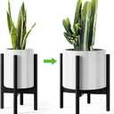 MUDEELA 14 Inch Tall Plant Stand for Indoor, Adjustable Width Bamboo Plant Stand for 8 9 10 11 12 Inches Pot, Single Tier Planter Holder Floor Stand, Mid Century Modern Style, Black, Without Pot
