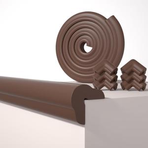 Baby Proofing Edge Protector, 6.6FT L-Shape 0.67" Thick NBR Rubber Foam Table Corner Bumper Guards, Air Buffering Pre-Taped Furniture Safety Strip with 6 Corner Covers for Children (Coffee Brown)