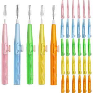 Interdental Brushes Oral Telescopic Type Dental Hygiene Brush Angled Interdental Toothpick Short Handle 30Pcs 5 Different Sizes Tooth Portable Cleaning Tool (Multi-Colored)