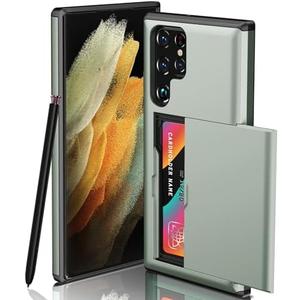 ATRAING Compatible with Samsung Galaxy S24 Ultra Wallet Case with Credit Card Holder Hidden Card Slot Slim Shockproof Protective Hard Cover for Women Man (Green), Set of 2