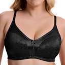 Wingslove Women's Full Coverage Wireless Bra Non Padded Comfort Minimizer Bras Plus Size Floral Pattern Support (34B, Black)