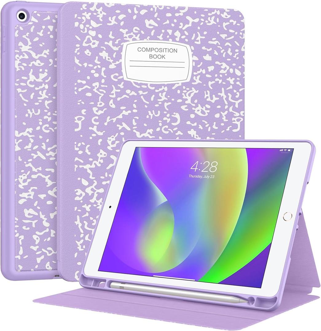 Supveco Case for iPad 9th/8th/7th Generation 10.2 inch (2021/2020/2019 Model) with Pencil Holder, Premium Folio Stand Case with Auto Wake/Sleep,Soft TPU Back Shell Cover for iPad 10.2 Inch-Lilac